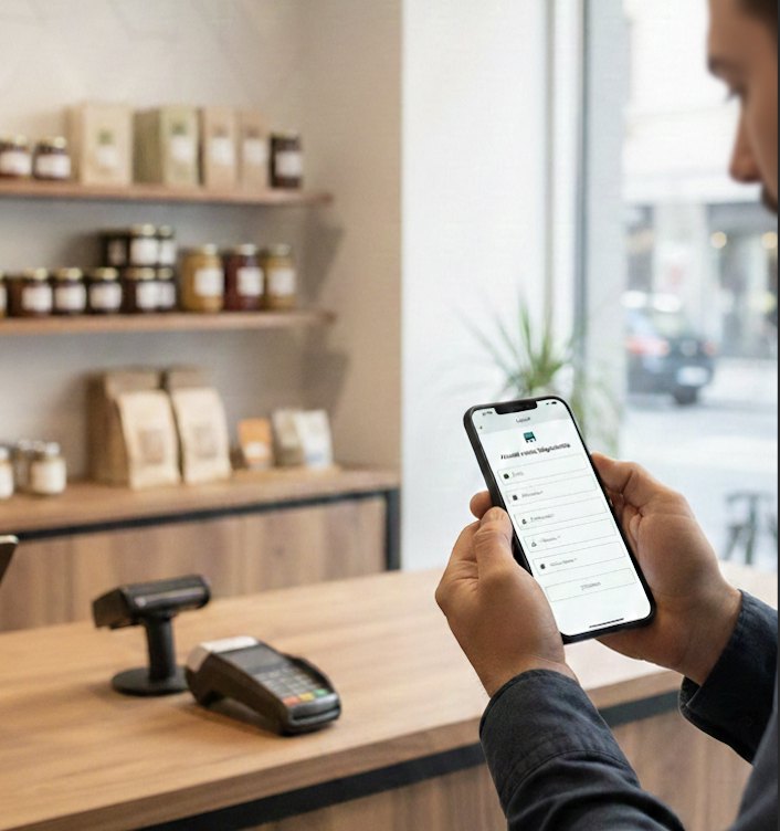 Le offerte dei negozi della zona sfogliate dal telefono
